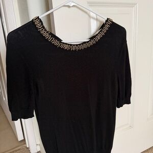 Zara Black Knit Shirt with Bedazzled Neck Line, Size Medium